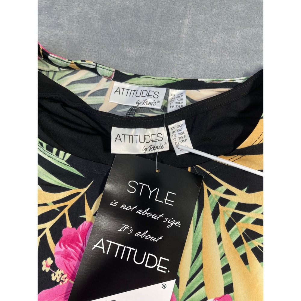 Attitudes by Renee Dress Set Women 2XP‎ Black Floral New Cold Shoulder Tropical - Picture 2 of 11